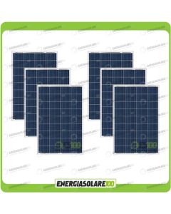 Set 6 Pannelli Solari Fotovoltaici 100W 12V Policristallino Pmax 600W Baita Barca