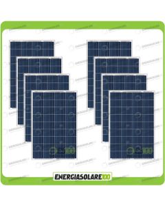 Set 8 Pannelli Solari Fotovoltaici 100W 12V Policristallino Pmax 800W Baita Barca