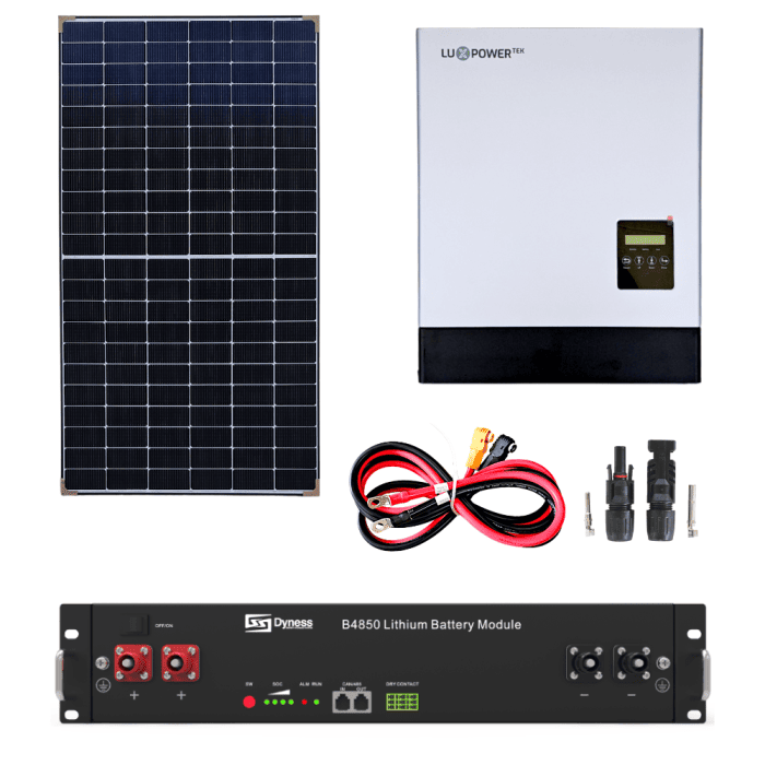 Impianto fotovoltaico con accumulo on grid pannelli 500W inverter LUX 3KW con batteria litio modulabile da 2.4Kwh