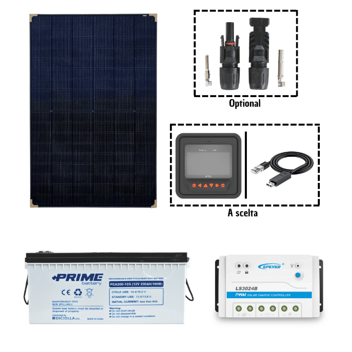 Kit fotovoltaico 12V pannello solare 5/10/200W regolatore LS-B