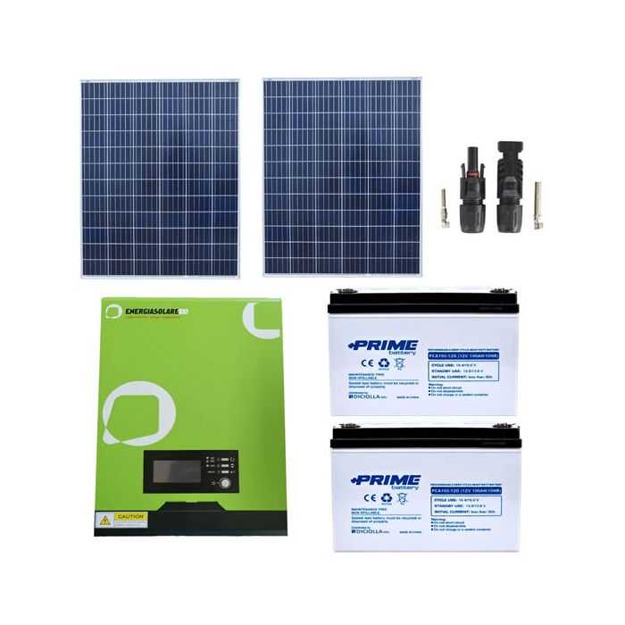 Kit impianto fotovoltaico off grid baita casa al mare inverter MPPT 1KW 12V