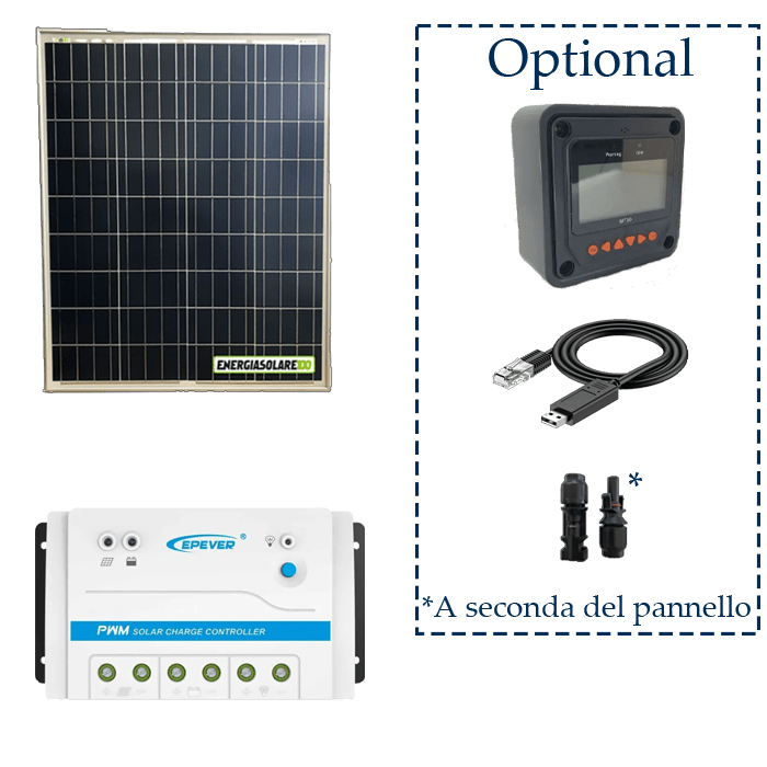 Kit Solare Starter con pannello da 5 a 200W e regolatore EPEVER LS ideale per Sorveglianza, Illuminazione