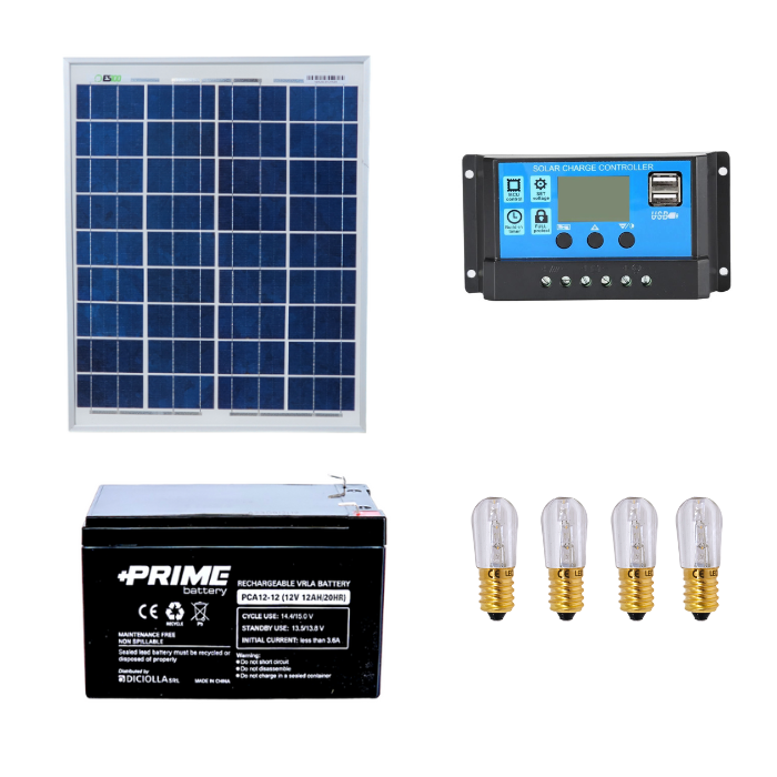 Kit Votivo pannello solare 20W 12V regolatore di carica PWM 10A con prese USB 4 lampade votive