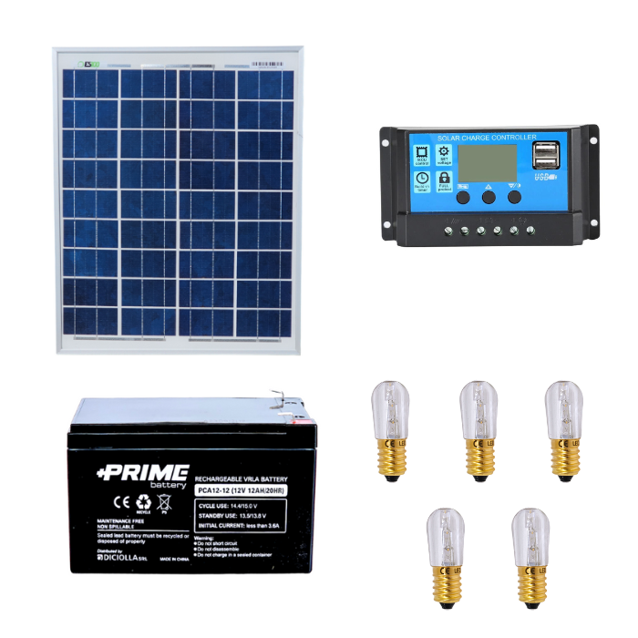 Kit Votivo pannello solare 20W 12V regolatore di carica PWM 10A con prese USB 5 lampade votive