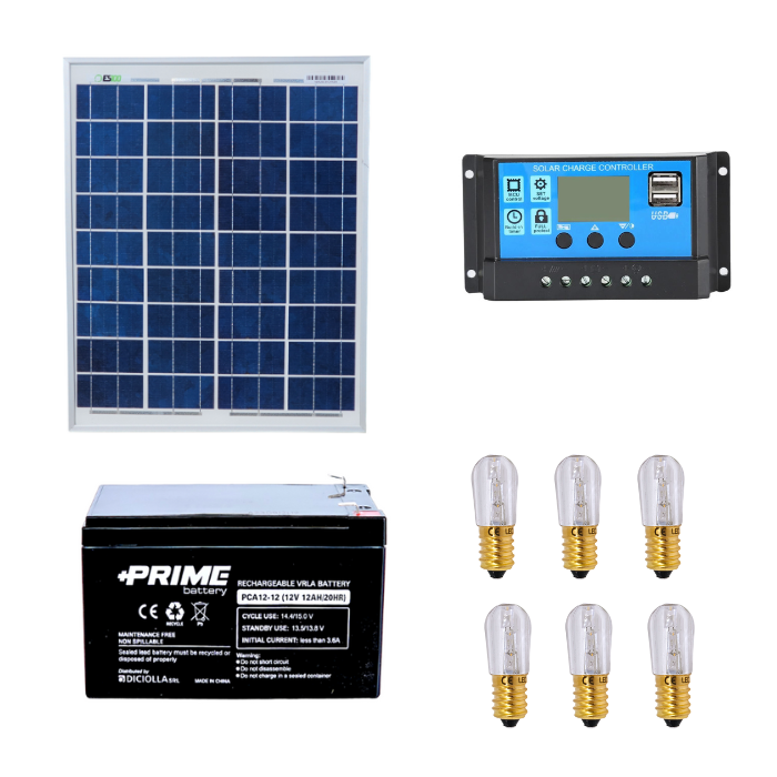 Kit Votivo pannello solare 20W 12V regolatore di carica PWM 10A con prese USB 6 lampade votive