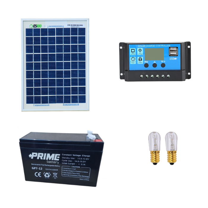 Kit Votivo pannello solare 5W 12V regolatore di carica PWM 10A con prese USB 2 lampade votive