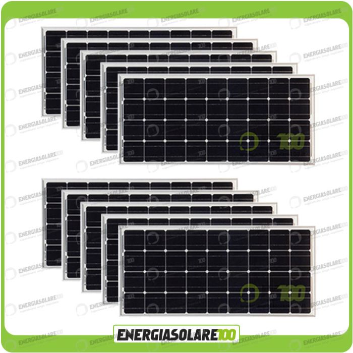 Set 10 Pannelli Solari Fotovoltaici 100W 12V Monocristallino Pmax 1000W Baita Barca