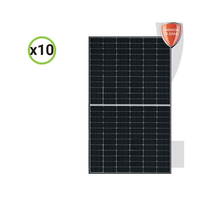 Set 10 pannelli solari fotovoltaici 455W 24V monocristallini alta efficienza cornice nera cella PERC del tipo half-cut