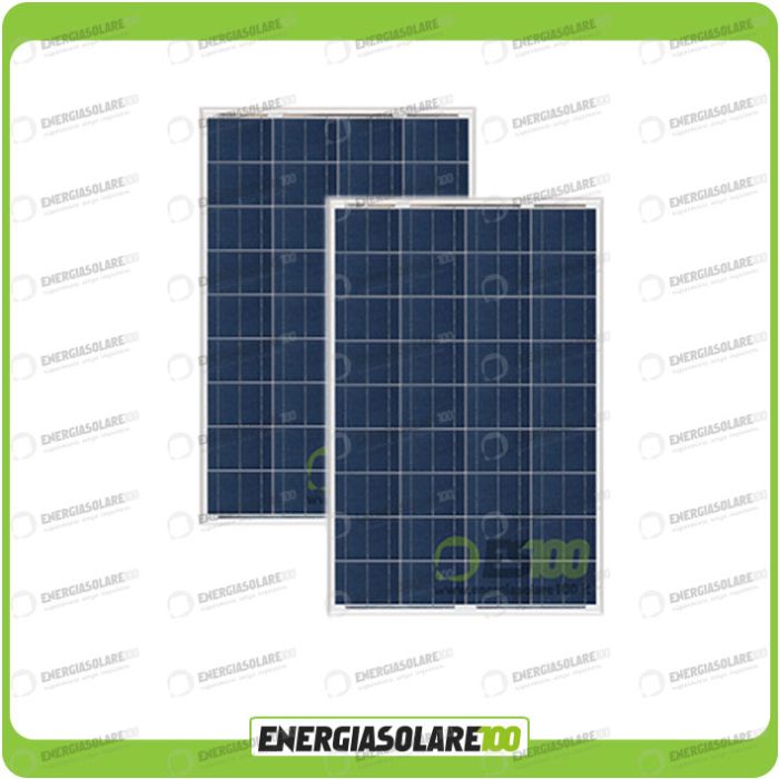 Set 2 Pannelli Solari Fotovoltaici 100W 12V Policristallino Pmax 200W Baita Barca