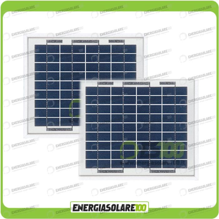 Set 2 Pannelli Solari Fotovoltaici 5W 12V multiuso Pmax 10W