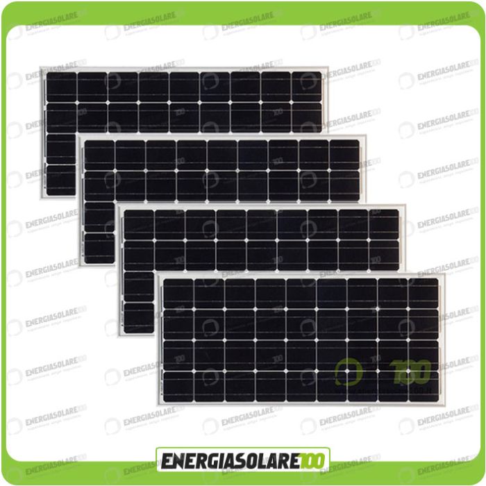 Set 4 Pannelli Solari Fotovoltaici 100W 12V Monocristallino Pmax 400W Baita Barca