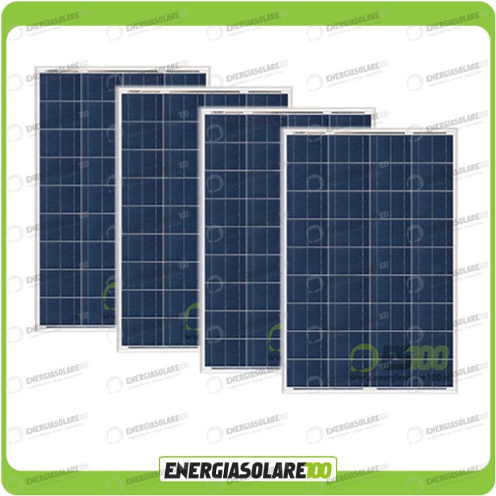 Set 4 Pannelli Solari Fotovoltaici 100W 12V Policristallino Pmax 400W Baita Barca