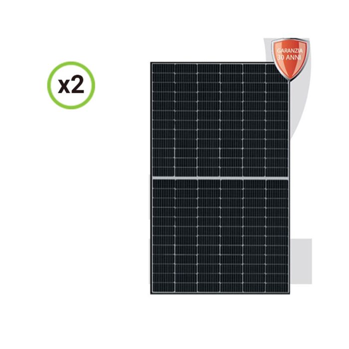 Set 4 pannelli solari fotovoltaici 455W 24V monocristallini alta efficienza cornice nera cella PERC del tipo half-cut