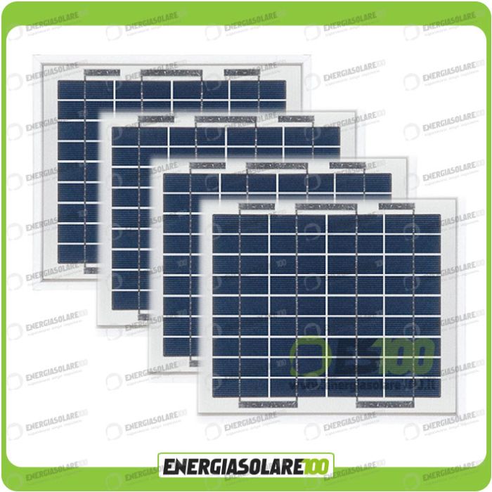 Set 4 Pannelli Solari Fotovoltaici 5W 12V multiuso Pmax 20W