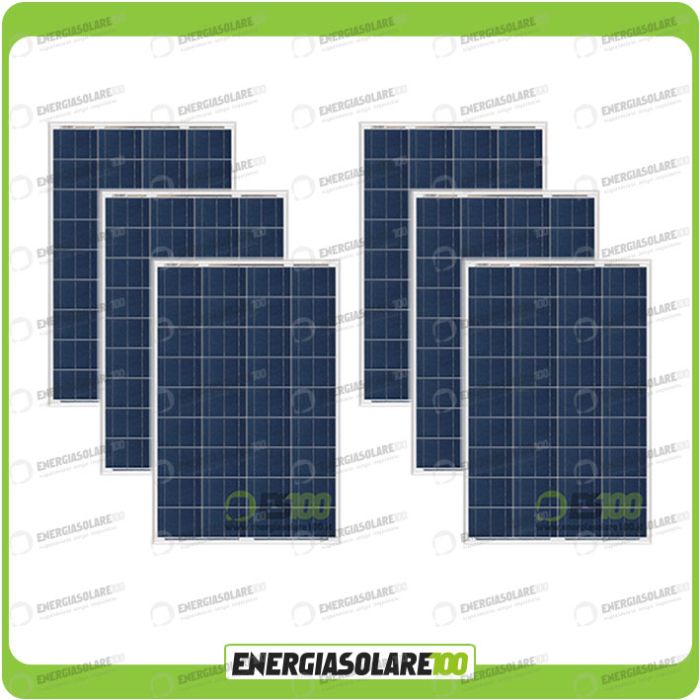 Set 6 Pannelli Solari Fotovoltaici 100W 12V Policristallino Pmax 600W Baita Barca
