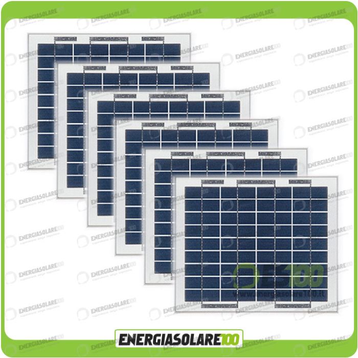 Set 6 Pannelli Solari Fotovoltaici 5W 12V multiuso Pmax 30W